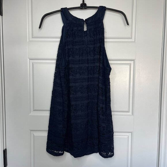 Monteau Lace Blouse Women's Size Large Sleeveless Layered Navy Blue Professional - Picture 3 of 10